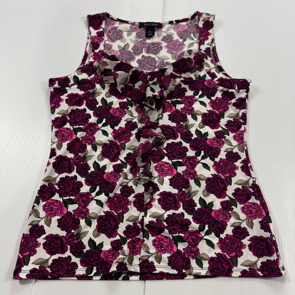 G73. White House Black Market Floral Tank Top - Pink and White (M)